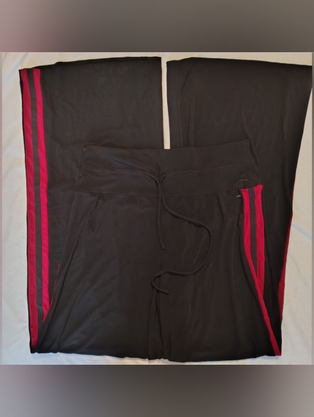 Norma Kamali Black w/ Red Stripes Drawstring Waist Elephant Wide Leg Pants SZ XL